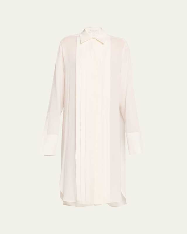 Pleated Placket Silk Georgette Midi Shirtdress